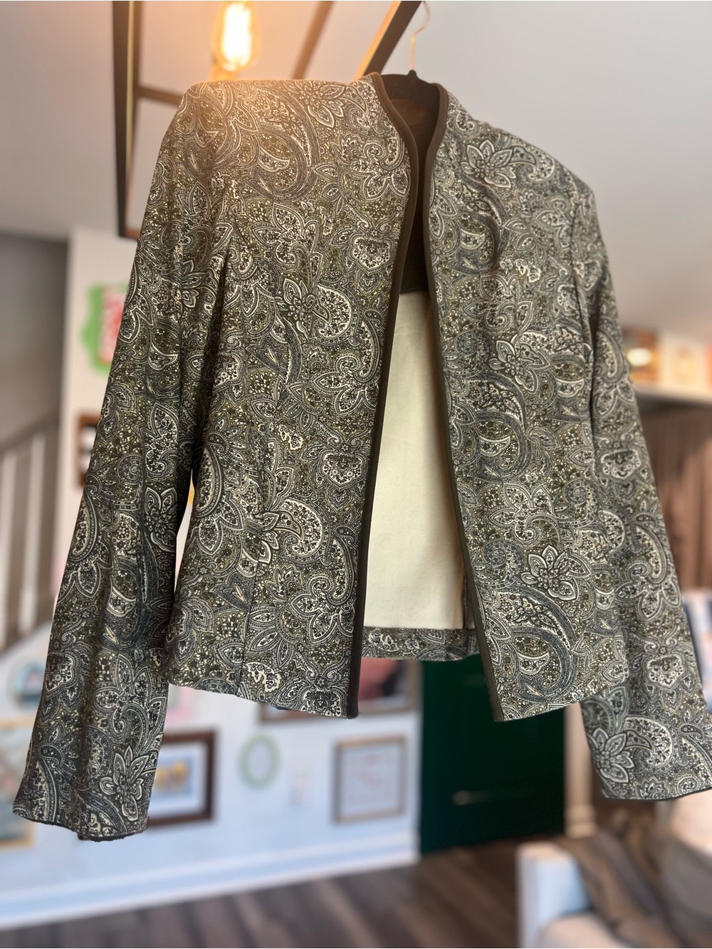Positive Attitude Olive Paisley Open-Front Blazer
